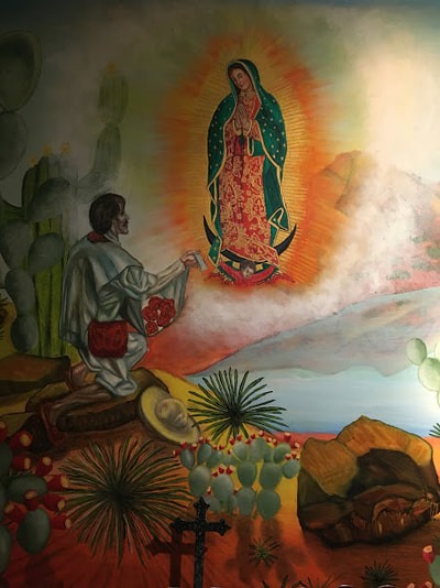 Depiction of Juan Diego's 1531's apparition of Our Lady of Guadalupe 